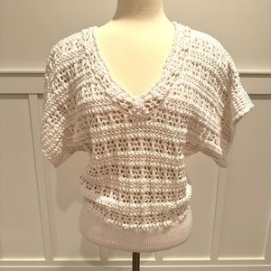 White House black market crochet v neck dolman sleeve sweater ,white,size small